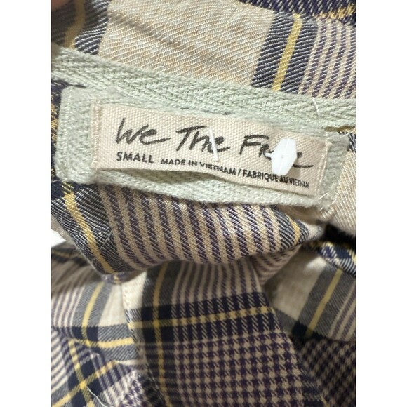 Free People Wild Side Plaid Tunic Top Size Small Button Front Oversized Back Tie - Picture 4 of 7